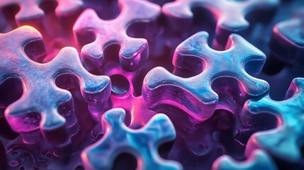 Close-up of Interlocking Blue and Pink Puzzle Pieces