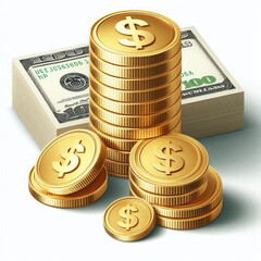 Free  Money vector money photo Gold coins and banknotes 3d cartoon style icon black Friday 