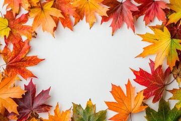 Autumn Maple Leaves Flat Lay White Background created with Generative AI