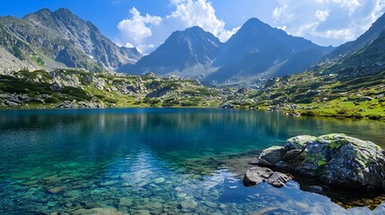 Majestic Mountain Lake Landscape with Serene Reflection