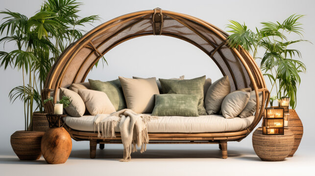 generated illustration of daybed with canopy against white background