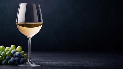 A luxurious wine glass placed elegantly on a sleek black background with subtle lighting perfect for promoting glassware focusing on elegance and craftsmanship