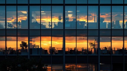 Sunset Reflection in Modern Office Building