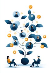 Illustration of interconnected people symbolizing teamwork, network, and collaboration in a digital environment. Modern business concept.