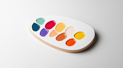 A single art palette placed on a clean white background with subtle studio lighting perfect for promoting artistic tools focusing on creativity and craftsmanship