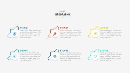 Business  infographics design for Six Step, option, parts or process. Infographic 6 element design template for presentation.  process diagram, step banner, flow chart, 6 option template.