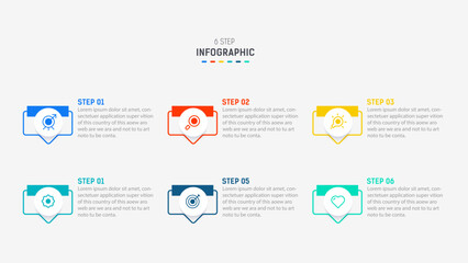 Business  infographics design for Six Step, option, parts or process. Infographic 6 element design template for presentation.  process diagram, step banner, flow chart, 6 option template.