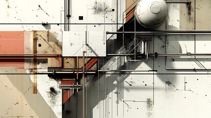 Abstract Industrial Architectural Structure with Pipes and a Sphere