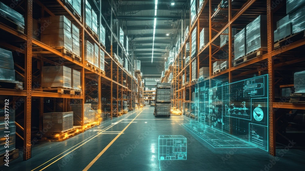 Poster Automated Warehouse with Holographic Inventory and Navigation System