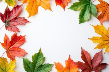 Fototapeta premium Autumn Maple Leaves Flat Lay White Background created with Generative AI