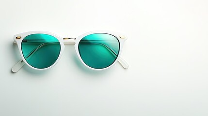 A stylish pair of sunglasses placed against a clean white backdrop with subtle lighting perfect for promoting fashion accessories focusing on elegance and modern design