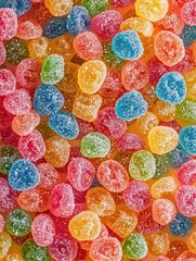 Fototapeta premium Assortment of candy pieces with vibrant colors and sugar glazed toppings.