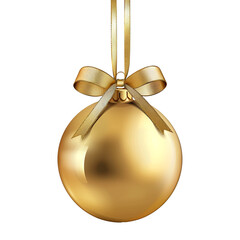 gold Christmas ball with ribbon and a bow, isolated on background. Generative AI