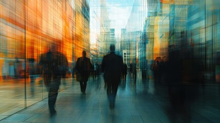 Abstract Blurred Cityscape with Silhouetted Figures