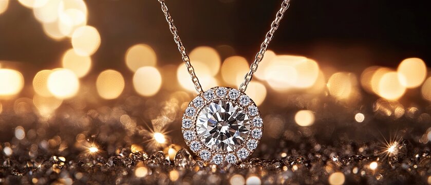 Radiant round diamonds glitter with shimmering lights in the backdrop, evoking luxury and elegance in a stunning visual display
