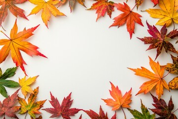 Autumn Maple Leaves Flat Lay White Background created with Generative AI