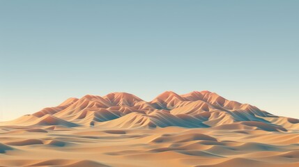 Fototapeta premium Beautiful sunrise over sand dunes and rocky mountains in the background.