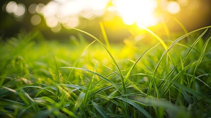 Obraz premium Warm and Inviting Sunlit Grass Landscape with Lush Blades and Glowing Foliage