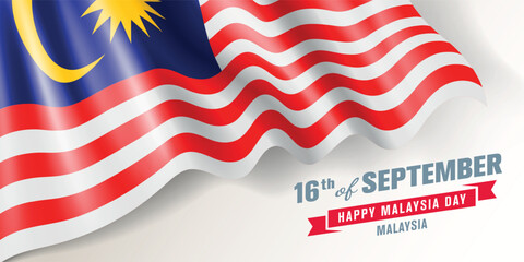 Malaysia day vector banner, greeting card. Malaysian wavy flag in 16th of September