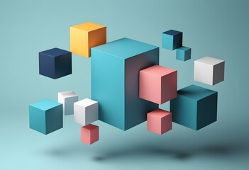 Obraz premium 3d render, abstract minimal geometric background. Blue balls placed on cylinder pedestal steps. Isolated objects, primitive shapes. Successful business concept, one of a kind, advantage metaphor. 