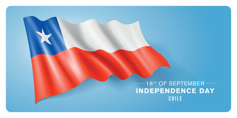Chile independence day vector banner, greeting card. Chilean wavy flag