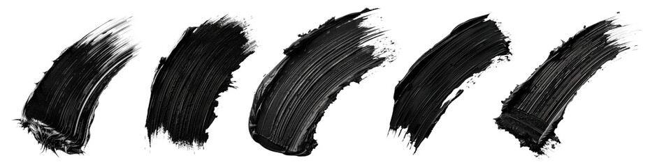 Set of black mascara texture brush stoke. Isolated on transparent background.