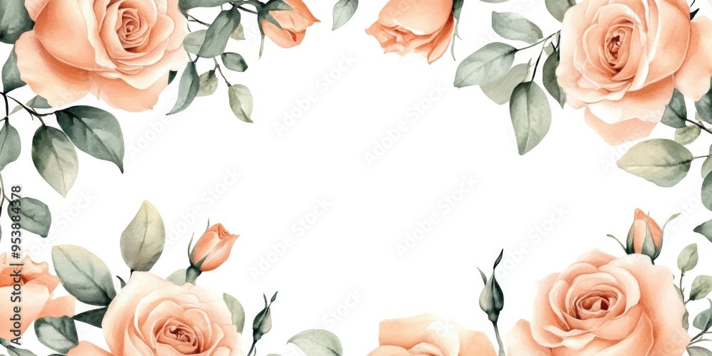 Poster peach roses floral frame