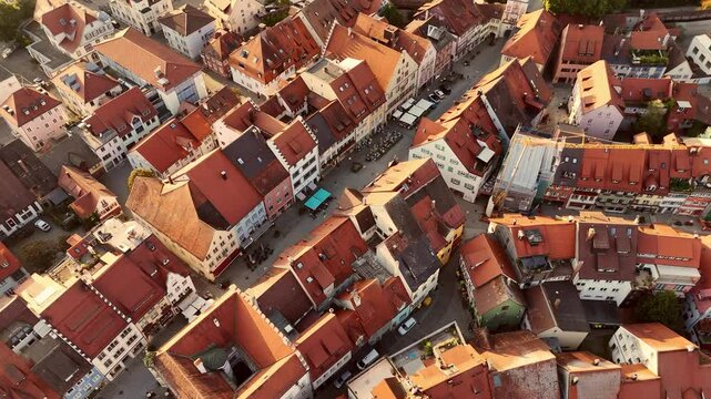 Aerial view from drone to the ancient historic medieval old town. Wangen Iim Allgau, Germany 