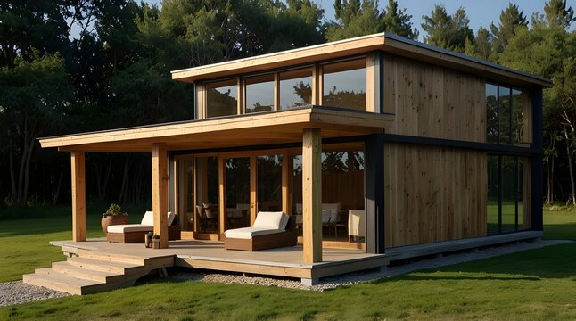 wood houses with glassframe work and beatiful look and ventilation system with natral shade .


