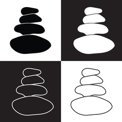 Stones pyramid icon, balance concept for spa massage on white and black background. Vector illustration. EPS 10