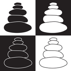Stones pyramid icon, balance concept for spa massage on white and black background. Vector illustration. EPS 10
