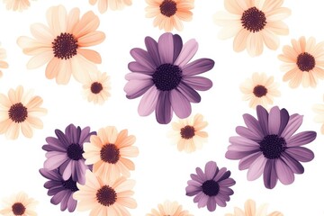 A seamless pattern with pastel-colored flowers, featuring shades of lavender and peach, creating a soft and inviting design.