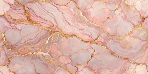 Naklejka premium The background pattern is seamless. The stone is pink with gold veins. Rose gold marble.