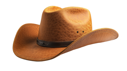 Brown Leather Cowboy Hat Isolated on Checkered Background