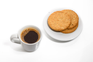 Coffee cup close up on natural white background.