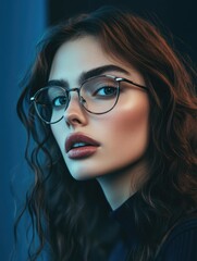 Fototapeta premium Woman in Black Shirt with Glasses