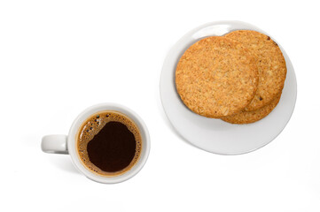 Coffee cup close up on natural wooden background. Morning breakfast concept