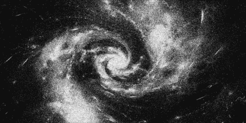 Fotobehang Vintage Poster Pointillist style milky way, galaxy, nebula, stars. Vintage stippled background of deep space universe. Vector illustration in retro grainy grunge texture for music poster, concert banner, cd, collage  © svetolk