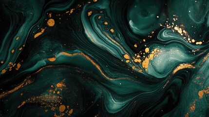 Green and Gold Fluid Painting Close Up