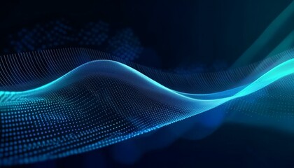 A technological mesh and glowing blue background with some blue light and flashes. Tech wallpaper concept. abstract Waves artwork concept. Motion of lines