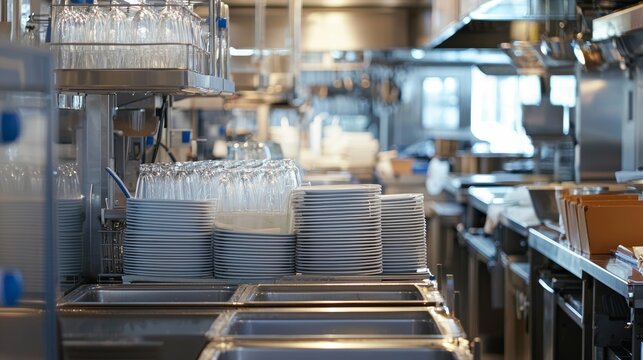 Efficient Commercial Dishwashing Setup in a Professional Restaurant Kitchen