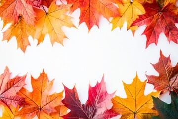 Obraz premium Autumn Maple Leaves Flat Lay White Background created with Generative AI