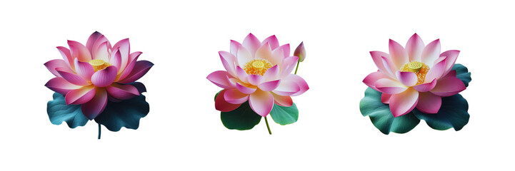 Fototapeta premium Set of lotus flower, isolated over on transparent white background