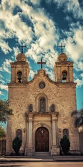 Laredo Texas: San Augustin Cathedral Tower under Clear Blue Sky