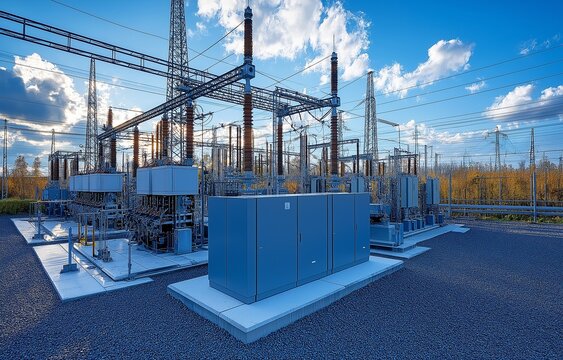 Switchgear gearbox transformers at a high-voltage electrical substation