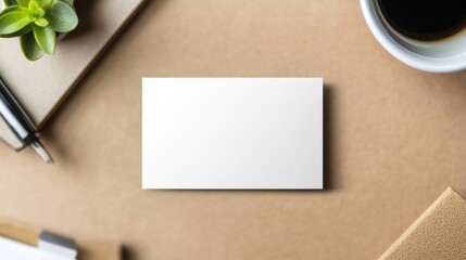 Fototapeta premium Blank Business Card Mockup on Brown Paper Background