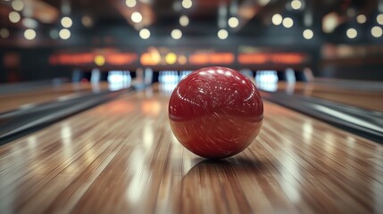 Red Bowling Ball on Lane