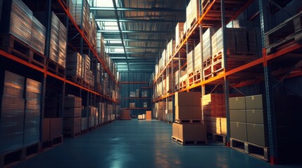 Store Closed For Inventory. Warehouse Management System with Pallet Racks and Shelving Units