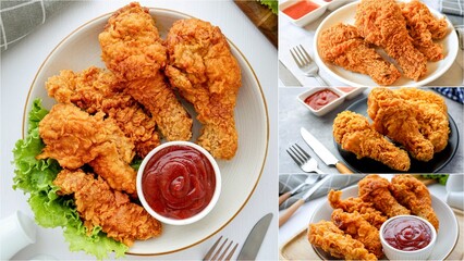 Collage of crispy fried chicken dishes