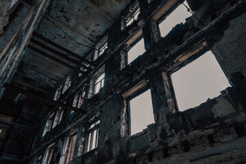 destroyed building in a city lost during the war with Ukraine